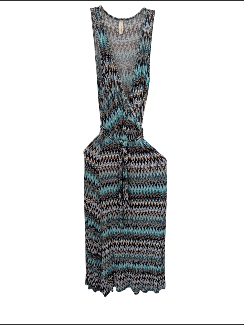 Sleeveless Chevron Wrap Maxi Dress in Teal and Black